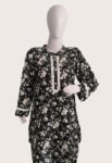 100_ Cotton Printed Black Coord Set with Lace