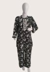 100_ Cotton Printed Black Coord Set with Lace
