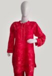 100_ Cotton Red Colour Printed Coord Set with Beautiful Lace
