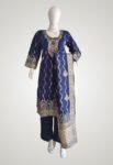 Pure-jacquard-weaving-dark-blue-kurti-pant-and-dupatta-sets